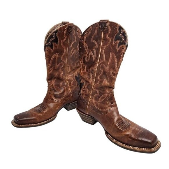 Ariat Boots‎ Women's Runaway Brown Leather Studded Western Country  Square